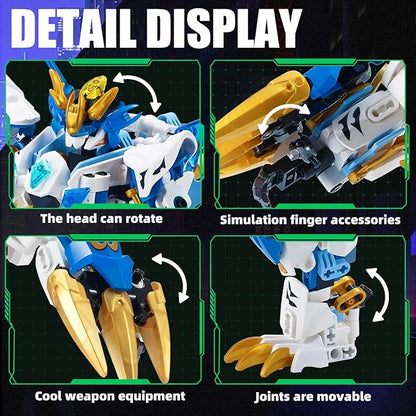 White Tiger 2 in 1 Mech Building SetsTransform Robot Building Blocks Kits for Adults Transforming Mecha Building Kits Action Figure ToysBirthday Gifts for Boys Ages 8 10 12 14 (White Tiger)