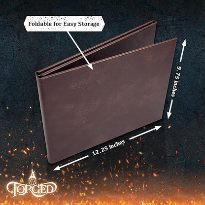 Game Master Screen - 38.5in Landscape DM Screen Compatible with Dungeons and Dragons and Other TTRPG - Faux Dragon Skin with Clear Dry Erase 8.5 x 11 Pockets - Slipcase Stores with DND Books - Brown