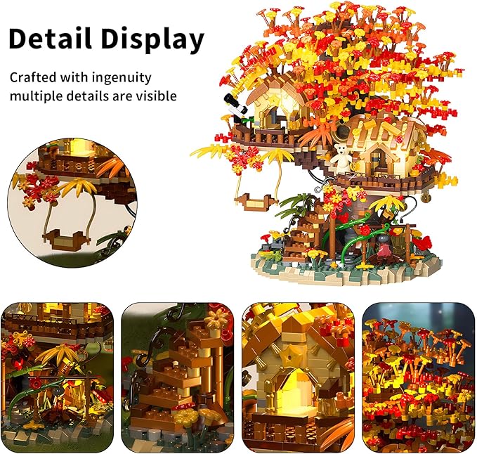 Cherry Blossom Bonsai Tree House Building Blocks Set Plants Flowers Treehouse Architecture Micro Mini Block Kits Gift for Adults and Kids（2725 Pieces）