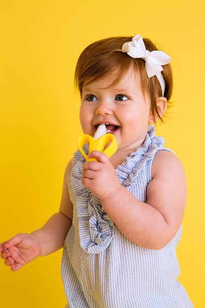 The Original Baby Banana Toothbrush Teether Toy, for Babies Infants Toddlers; USA Family-Owned Business; Teething Relief for Sore Gums, Massaging Soothing; Safest Food Grade Silicone