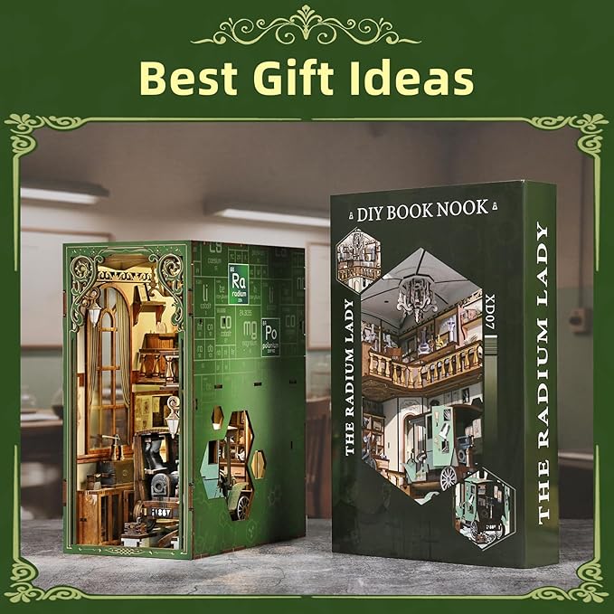 Book Nook Kit DIY Miniature Dollhouse Book Nook Kit with Dust Cover and LED Light-The Radium Lady