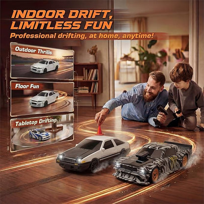 [2026 New Upgrade 1/43 Scale Mini RC Drift Car with Gyroscope Toys for Age 8-14 Old Birthday Gifts Micro Small with Full Proportional RTR 2.4GHz Remote 2 Tire Sets 8 Cones - White