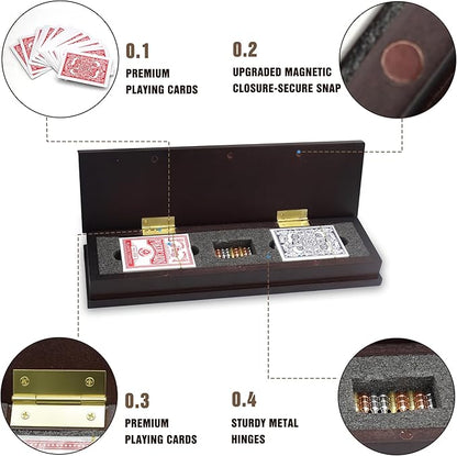Wooden Cribbage Board Game Set with Metal Pegs and 2 Decks of Playing Cards Travel Cribbage Board with Card Storage Magnetic Lock Classic Continuous 3 Track Cribbage Set for Family