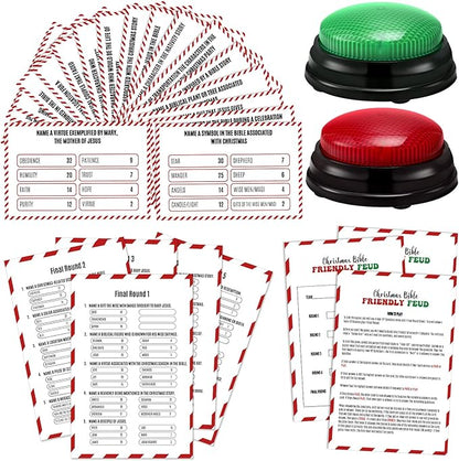 Christmas Bible Friendly Feud Game with 2 Answer Buzzers Religious Card Board Game Night Church Group Fun Trivia Quiz for Xmas Holiday Party Office Class Team Building