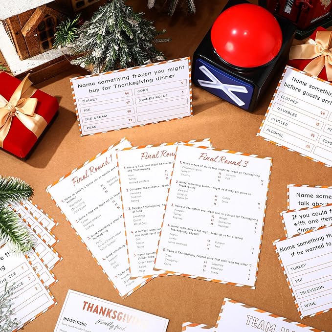 Syhood Thanksgiving Friendly Feud Game with 2 Answer Buzzer Friendsgiving Family Card Family Trivia Quiz Game Night for Party Office Adults Large Groups Teams