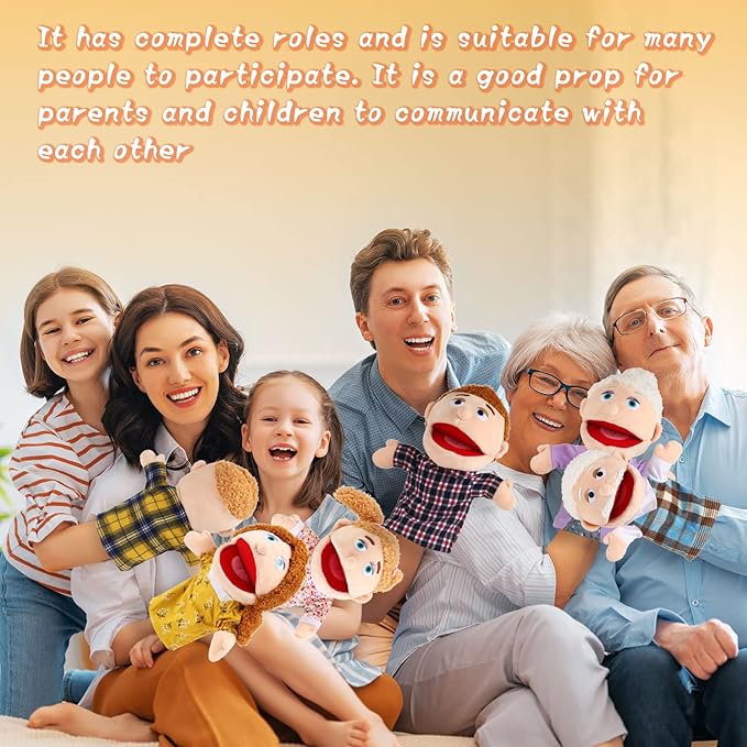 6 Pcs Family Hand Puppets 12 Inch Grandparents Mom &amp Dad Brother &amp Sister Plush Hand Puppet Toys Role-Play Toy Puppets for Kids Storytelling Imaginative Pretend Play Teaching Preschool(6 Fam