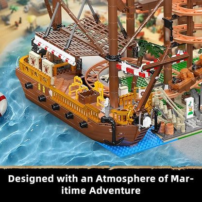 Mould King 11013 Roller Coaster Amusement Park Building Set Fairground Theme Park Kit with Rollercoaster &amp Pirate Ship Ideal Gift Model Building Kit for Adults (2174 Pieces)