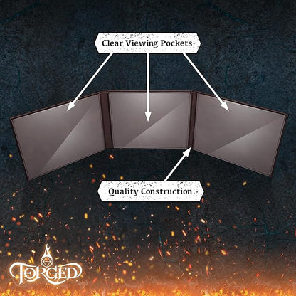 Game Master Screen - 38.5in Landscape DM Screen Compatible with Dungeons and Dragons and Other TTRPG - Faux Dragon Skin with Clear Dry Erase 8.5 x 11 Pockets - Slipcase Stores with DND Books - Brown