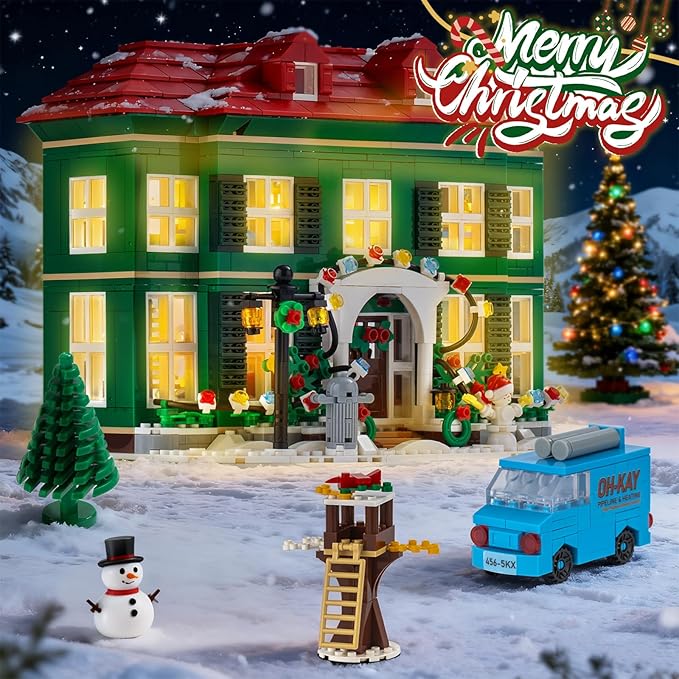 Christmas House Building Set with Light for Adults NO Compatible with Lego House 1187PCS Holiday Loness Home Boys House Building Kits Christmas for Movie Fans Friends Family