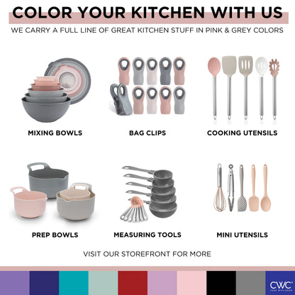 COOK WITH COLOR Nesting Bowls with Measuring Cups Colander and Sifter Set - Includes Mixing Bowls, Colander, Sifter and Measuring Cups, Pink, 8 Pc Bowl