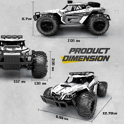 Tecnock RC Car 1/16 Scale Remote Control Car for Boys High Speed 20 Km/h All Terrains Rc Monster Truck with Two Rechargeable Batteries &amp Head Chassis Lights Gift Toy for Kids Adults Silver