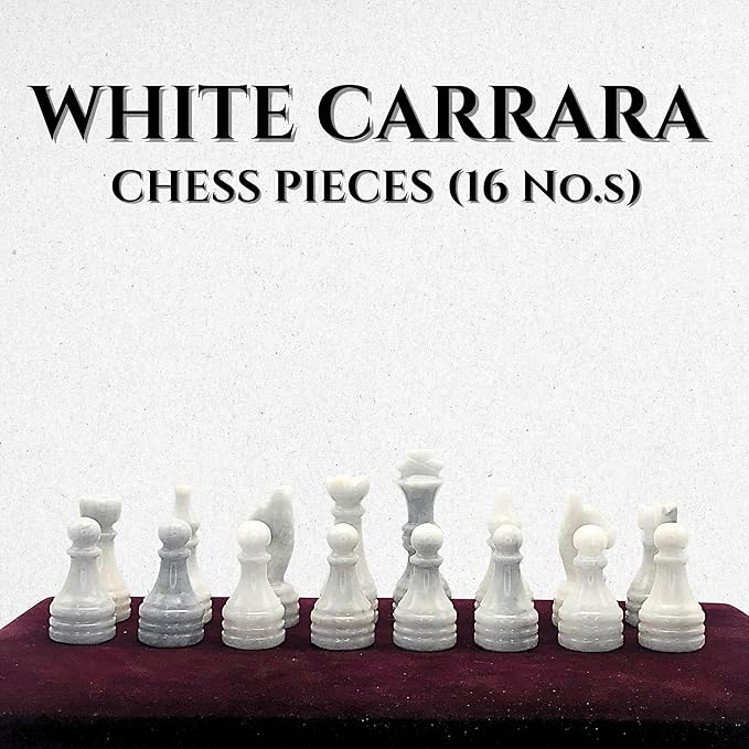 Handcrafted Premium Marble Chess Pieces Set Elegant 32-Piece Replacement for 12-15 Inch Chess Boards with Storage Box (Black and White)