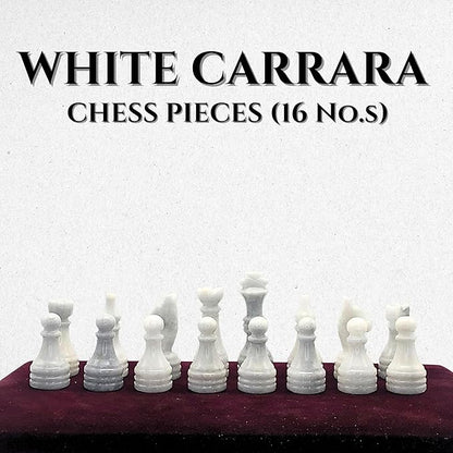 Handcrafted Premium Marble Chess Pieces Set Elegant 32-Piece Replacement for 12-15 Inch Chess Boards with Storage Box (Black and White)