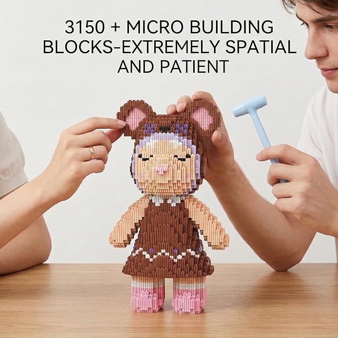12.6 Anny Sister Teddy Blocks Micro Bear Building Bricks Set DIY Craft Kit for Adults Ages 14+ - Cute Collectible Home Decor for Office or Bookshelf Keep Busy Stress Relief - Birthdays