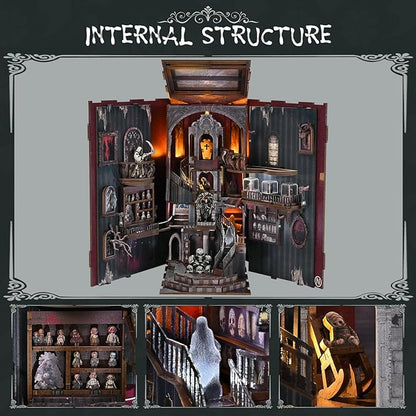 Book Nook Kit DIY Miniature Dollhouse Library Booknook Kit Bookend Bookshelf with LED Light for Adults Teens (Haunting Relics)