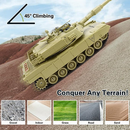 RC Battle Tank Set 1/28 Scale Remote Control Tank with Infrared Shoot Sounds Lights M1A2 Abrams &amp WW2 German Tiger Army Tanks Military Toy for Kids Aged 6 to 12