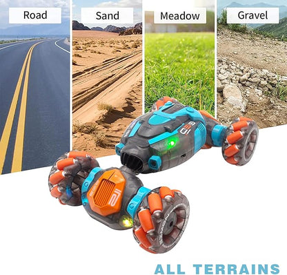 Gesture Sensing RC Stunt Car 4WD Hand Controlled Rc Car for Kids Ages 6-13 Remote Control Toys Torsion Drift Stunt Cars with Lights &amp Music Cool Birthday Gift for Boys Girls (Blue/Orange)