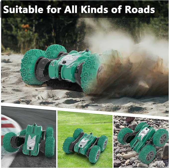 Remote Control Car RC Stunt Cars Double Sided 360° Rolling Rotating Rotation Rechargeable Car Toy for 6 7 8-12 Year Old Boy Kids Birthday Xmas Gift Green