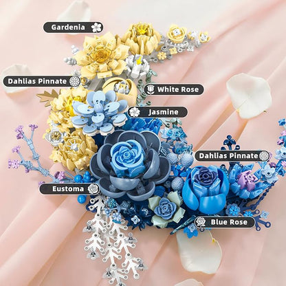 Blue Moon Flower Building Set Botanical Collection Kit for Adults Women Girls 14+ Crescent Moon Floral Wall Art Display for Home Office Table Decor Christmas/Valentines for Her