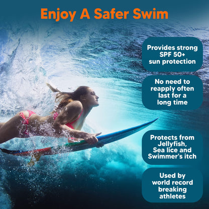 Safe Sea Jellyfish Sting-Blocking Sunscreen, SPF 50+ Lotion 4oz, Waterproof, Biodegradable, Coral Reef-Safe – Body and Face Sunscreen, Anti-Jellyfish and Sea-Lice sting protection.