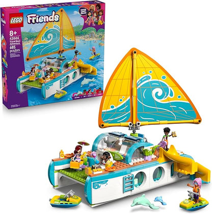 LEGO Friends Travel Boat Adventure Pretend Play Building Toy - Toy Boat Playset with Playful Dolphin Figurines and 4 Minidolls - Birthday Gift Idea for Girls and Boys Ages 8 and Up - 42664