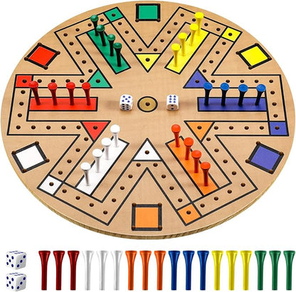 Kathfly Fast Track Board Game Wooden 3-6 Players Board Game Set with 24 Boards Games Pieces and 2 Dice Fast Track Games Night for Adult Teens Family Party(19.7 Inch)
