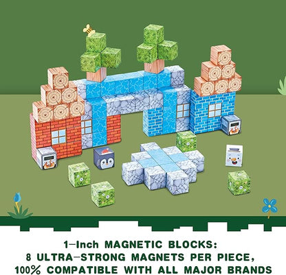 119PCS 1 in Big Size Magnetic Building Blocks Set Magnetic Tiles Kids Build Cubes STEM Game Toys Build Forest World Set Christmas Birthday Gifts for Boys &amp Girls Age 3 4 5 6 7 8 9 10+