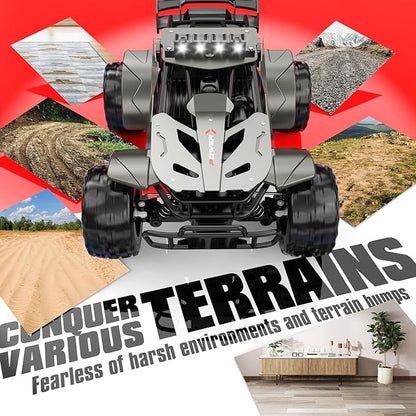 Remote Control Car 2.4GHz Remote Control Truck Metal Shell High Speed 20 KM/H Monster RC Truck Off Road with LED Headlight RC Car Two Rechargeable Batteries 50+min Gifts for Kids 6-12