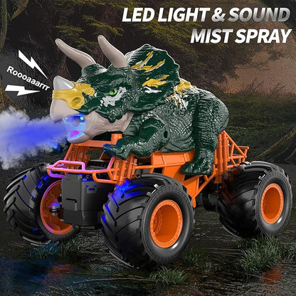 Bennol Remote Control Dinosaur Truck Toys for Kids Boys 3-5 4-7 2.4GHz RC Dino Car Toys with Light Sound &amp Spray Indoor Outdoor All Terrain Electric RC Monster Car Gifts for 3 4 5 8 10 12 Boys