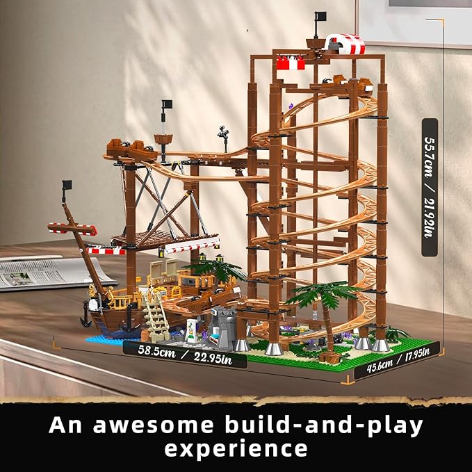 Mould King 11013 Roller Coaster Amusement Park Building Set Fairground Theme Park Kit with Rollercoaster &amp Pirate Ship Ideal Gift Model Building Kit for Adults (2174 Pieces)