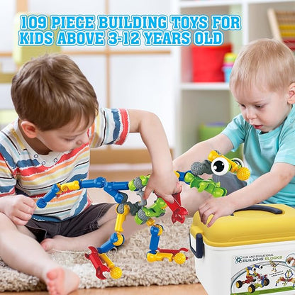 Building Toys109 Piece STEM Toys for Kids Ages 3 4 5 6 7 8 9 10 11 12 Years Old Boys and Girls Christmas Birthday Gifts Children Building Blocks Creative and Educational Kids Toys Projects