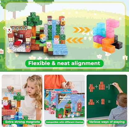 150PCS Magnetic Blocks - Magnetic Building Blocks Stacking Magnets for Kids Sensory Toy for STEM Montessori Sensory Toys for Kids 3+ Boys and Girls Christmas Birthday Gifts