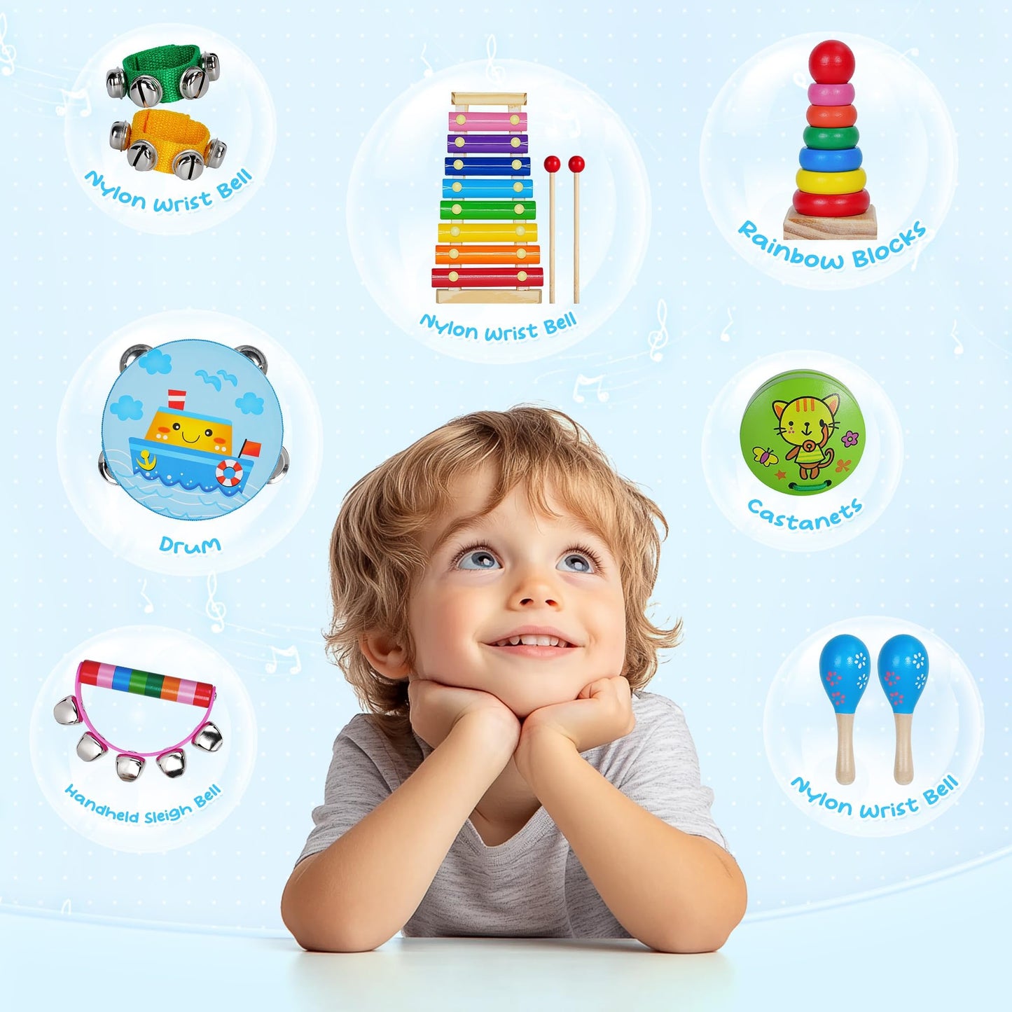 Kids Musical Instruments for Toddlers,Baby Musical Toys for Toddlers,Christmas Kids Gifts,First Birthday Gifts for Boys Girls,Kids Xylophone,Maracas for Baby,Wooden Instruments Toddler Toys with Bag
