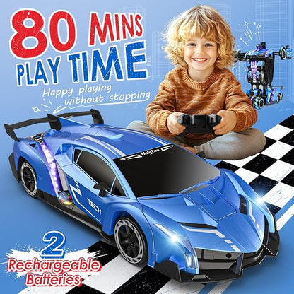 Holyton Big 1:10 Scale Transform RC Car &amp Robot – One-Button Transformation Gesture Sensing LED Lights Music &amp Fog Spray 2 Batteries 80 Mins Play Birthday Gift for Boys Girls Ages 3-12