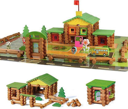 Wondertoys 269 Pieces Real Wood Logs Set Ages 3+ Classic Building Log Gift Set for Boys/Girls– Creative Construction Engineering - Top Blocks Game Kit - Preschool Education Toy