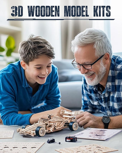 ROKR 3D Wooden Puzzle 1:18 Scale Formula Racing Cars for Adults 5 Hour Build Wind up Toys Model Car Kits for Adults to Build Ideal Gift for Boys and Men