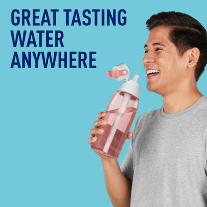 Brita Hard-Sided Plastic Premium Filtering Water Bottle, BPA-Free, Reusable, Replaces 300 Plastic Water Bottles, Filter Lasts 2 Months or 40 Gallons, Includes 1 Filter, Blush - 36 oz.