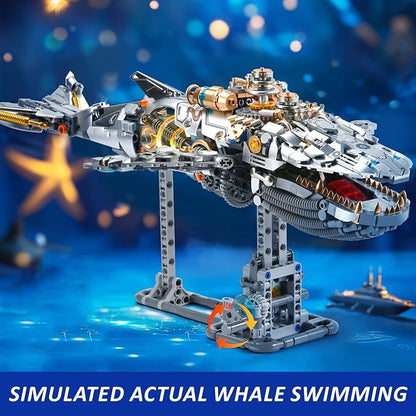 Mechanical Whale Building Set for AdultsOcean Fish Animal Model Toys with Lights for Home Office DecorBuilding Blocks Gift for Teens 14+(1388PCS)