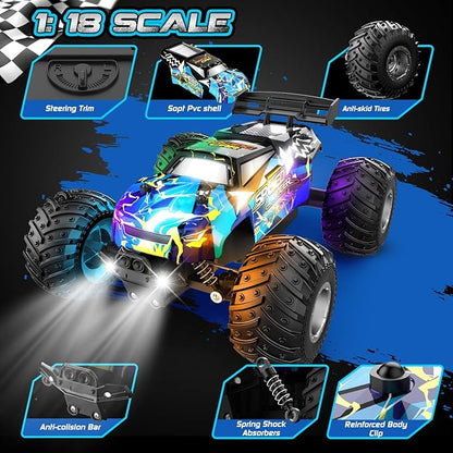 Remote Control Car 2WD Off-Road Rc Truck 20 KM/H All-Terrain RC Cars with Headlights &amp Body Lights 2.4GHz 2 Batteries Remote Control Car for Boys 4-7 8-12 Gift Toys for Boys Girls