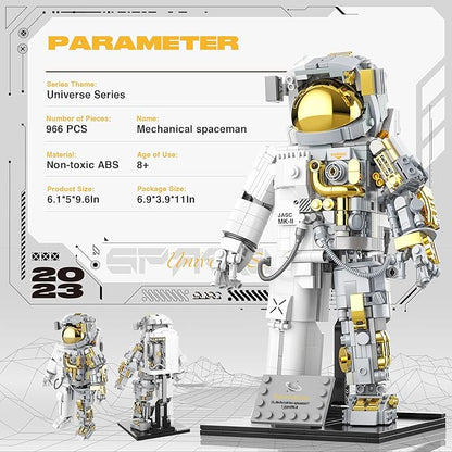 Space Astronaut Building Block for Boy 12+ Astronaut Building Block Set Flexible Space Explorer Toy with Display Stand Cool Spaceman Building Set for Adults 966Pcs