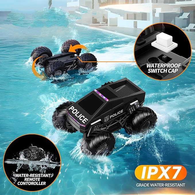 Remote Control Car Cyber RC Truck Toy 1:16 2.4GHz 4WD Off-Road Amphibious Waterproof Monster Truck for All Terrain Kids Birthday Gifts for Boys Girls Age 6 7 8 9 10 11 12 Year Olds (Black)