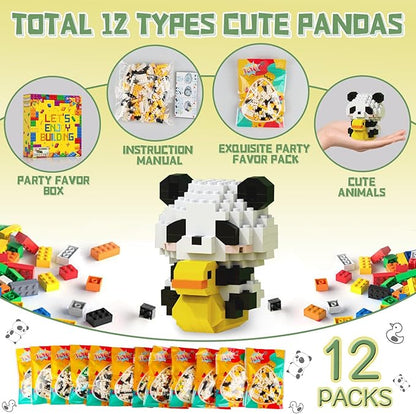 HIGH GODO 12Pack Pandas Party Favors Building Set 1977PCS Cute Animals Set for Goodie Bag Stuffers Classroom Prizes Party Favors Birthday Easter Gifts for Teens 14+ (Not Compatible with Major Brand)