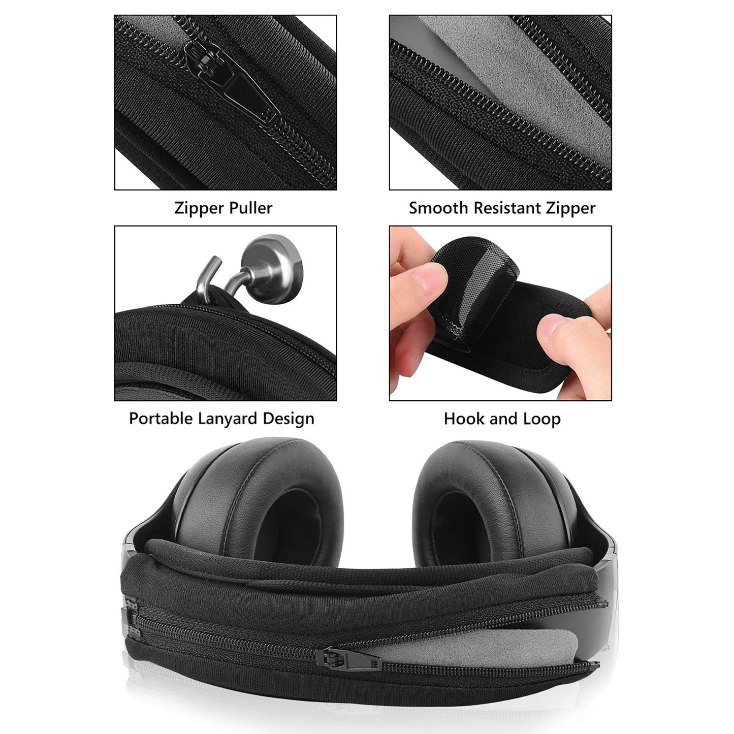 Geekria Hook and Loop Headband Cover + Pad Set, Protector with Zipper Closure Compatible with Medium Sized Headphones, Easy DIY Installation (Protein Leather/Black)