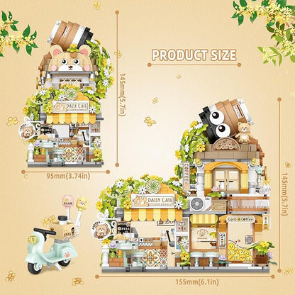 Street View Coffee Shop Mini Building Blocks MOC Creative Building Toys Cute Animals Building Set for Girls 6-12 Simulation Architecture Construction Toy Gift Idea for Kids Adults (1077 PCS)
