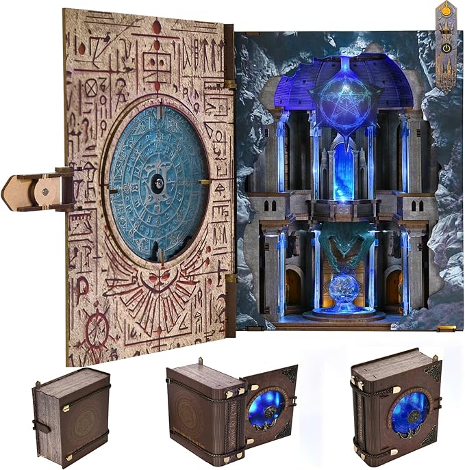 Magic Booknook Building Set with LED Light Mini Bookend Building Kit for Bookshelf &amp Home Decor DIY Miniature Book Nook Building Model for Kids Adults Teens (Circle of Magic)