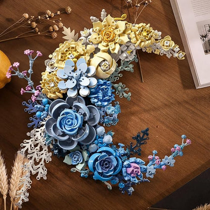 Blue Moon Flower Building Set Botanical Collection Kit for Adults Women Girls 14+ Crescent Moon Floral Wall Art Display for Home Office Table Decor Christmas/Valentines for Her