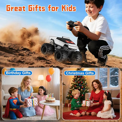 Remote Control Car with LED Eyes Amphibious Monster Truck Boys Toys RC Cars 2.4 GHz Waterproof RC Trucks Rechargeable 4WD All Terrain Off-Road Pickup Boy Christmas Birthday Gifts Kids Toys Ages 6+
