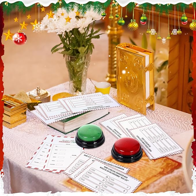 Christmas Bible Friendly Feud Game with 2 Answer Buzzers Religious Card Board Game Night Church Group Fun Trivia Quiz for Xmas Holiday Party Office Class Team Building