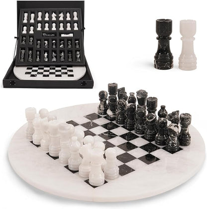 Marble Chess Set for Adults with Complementary Storage Box 15 White &amp Black Handmade Chess Board Game Luxury Board Games for Adults with Extra Queens