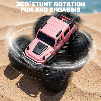 Amphibious Remote Control Trucks2.4G 1:18 4WD All Terrain Off-Road Waterproof Monster RC Cars Pool Toys Hobby RC Vehicle Christmas Birthday Gifts for Kids Boys Girls 8 9 10 11 12+ Pink
